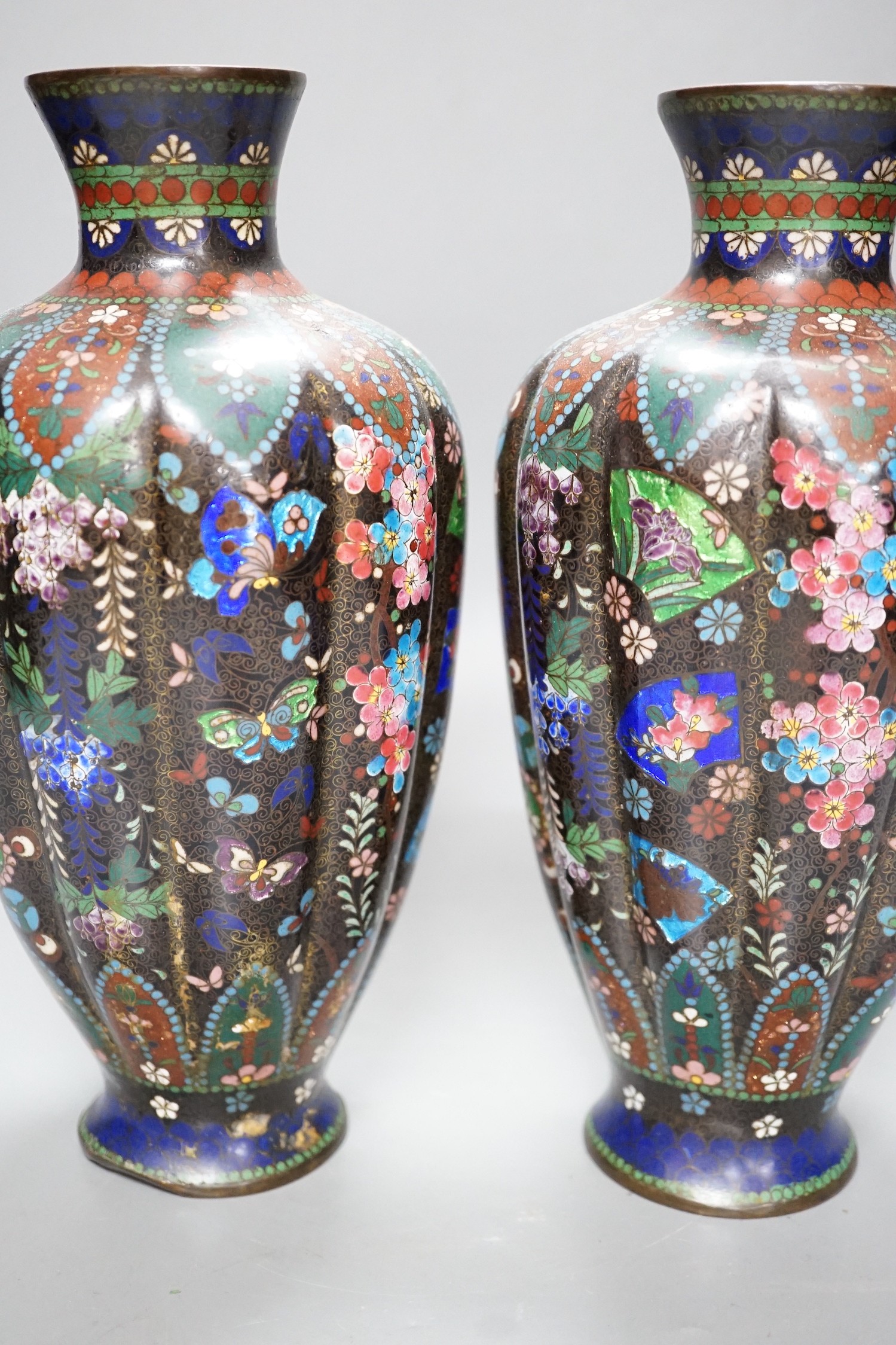 A pair of Japanese cloisonné enamel vases, 26cm
